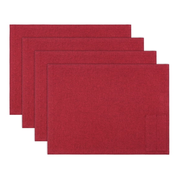 Set of 4 Cotton Linen Placemats, Rustic Rectangular Placemats for Dining Table Decor Washable Kitchen Table Mat Wipe Clean Red 17.7x13inch