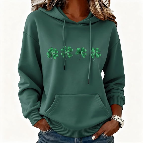 BRGZLK Womens St.Patrick's Day Clover Print Hoodie Sweatshirt Fahion Casual Long Sleeve Irish Shamrock Pullover Tops Irish Gift Loose Fit Tops Green L