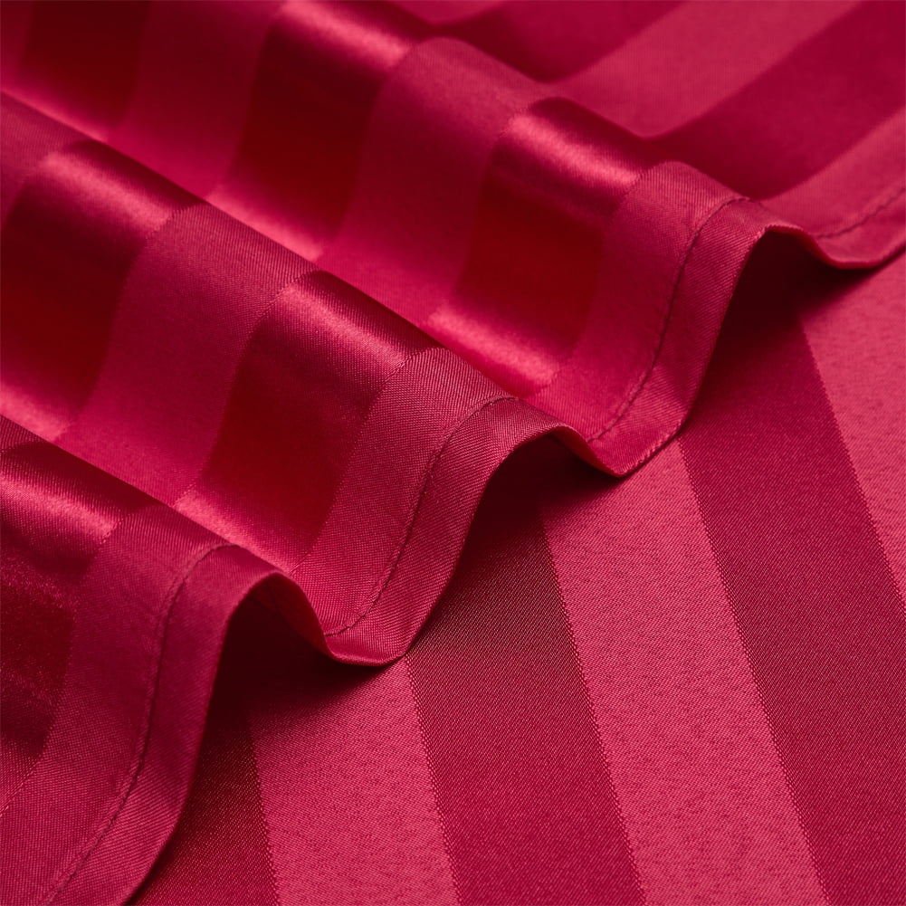 AiMay Italian Style  6 Piece Satin Bed Sheet Set Stripes Super Soft Deep Pocket 1800 Luxury Rich Silk 1 Flat Sheet 1 Fitted Sheet 4 Envelope Pillowcases Stain-Resistant Wrinkle Free (Queen, Burgundy)