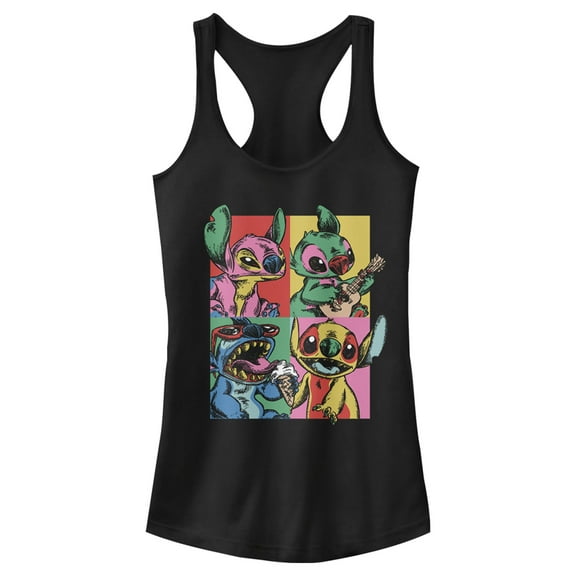 Junior's Lilo & Stitch Retro Panel Racerback Tank Top Black X Small