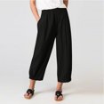 thumbnail image 3 of Pantalones de pierna ancha para mujer, elásticos, de cintura alta, holgados, de Color puro, informales, pantalones noveno para mujer con bolsillos para viajes, Fitness, negro M, 3 of 6
