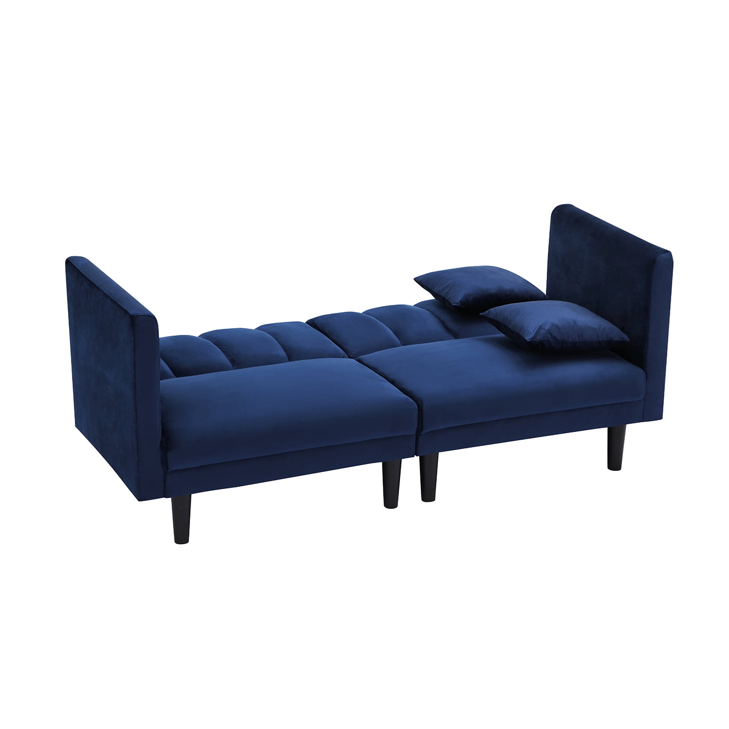 Kadyn Futon Sofa, Fabric Futon Sofa Bed with 2 Pillows, Modern Convertible Futon Sofa for Small Rooms, Navy Blue Kadyn Futon Sofa, Fabric Futon Sofa Bed with 2 Pillows, Modern Convertible Futon Sofa for Small Rooms, Navy Blue
