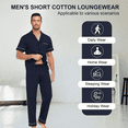 thumbnail image 3 of EA'S SECRET Mens 100% Cotton Pajamas Set Short Sleeve Long Pants Pjs Set Button Down Sleepwear with Pockets(Navy Blue,M), 3 of 8