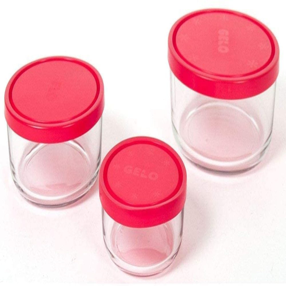 Bormioli 226017-s02 Gelo Box Storage Glass Jar with Lid Set of 3 Red 