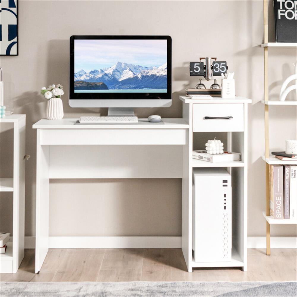 Demi Bonn Computer Desk PC Laptop Table with Drawer and Shelf, Small Home Office Desk Study Writing Table, White