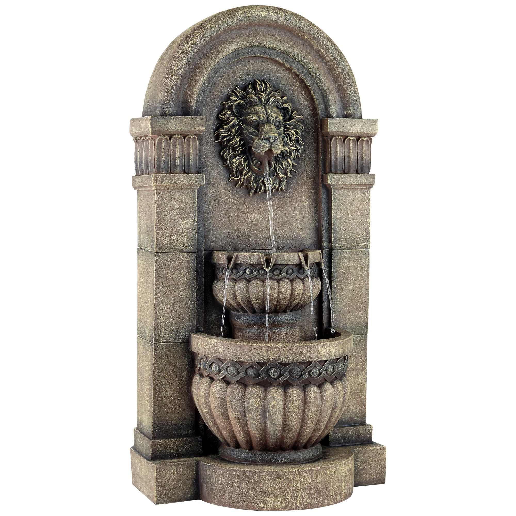 Royal Lion Face 50" High Large Italian Indoor Outdoor Decor Faux Stone Floor Fountain with Light LED 2-Tier