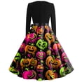 thumbnail image 4 of Halloween Hepburn Dresses for Women Pumpkin Ghost Long Sleeve Spooky Hepburn Dress Moon Castle Round Neck Funny Hepburn Dresses, S, 4 of 4