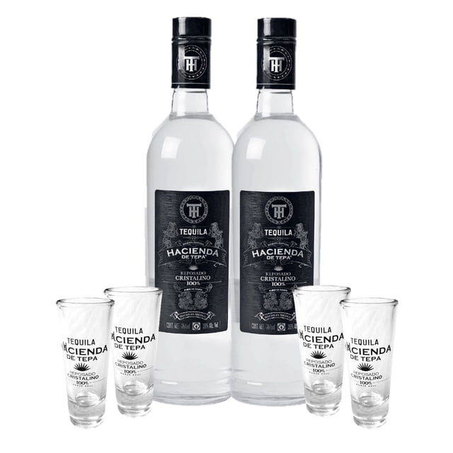 Pack de 2 Hacienda de Tepa Cristalino 750 Ml + 4 tequileros