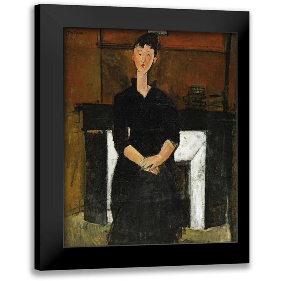 Modigliani, Amedeo 12x14 Black Modern Framed Museum Art Print Titled - Woman Sat By a Fireplace