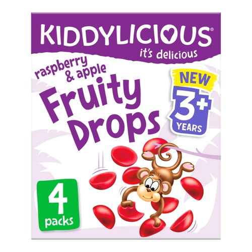 Kiddylicious Raspberry & Apple Fruity Drops Kids Snacks Multi 4 x 16g, British Import (Pack of 6)