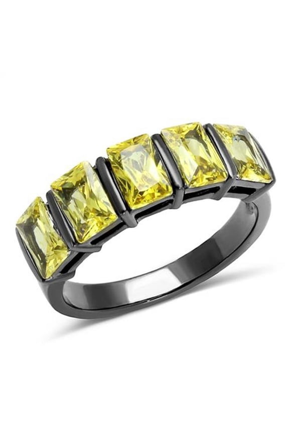 4.4 Ct Emerald Cut Topaz Light Black Stainless Steel Cluster Ring Womens Size 5