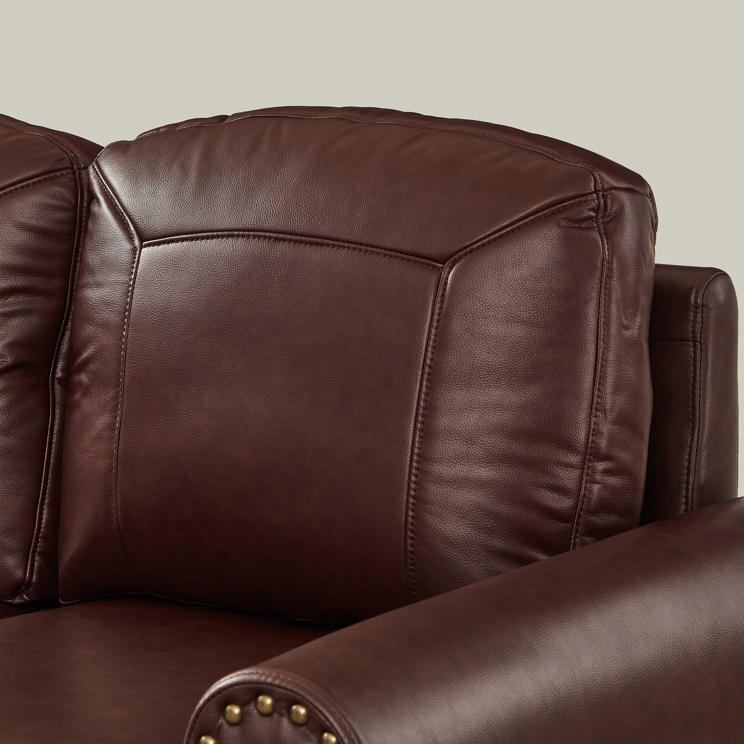 Mid-Century Modern Faux Leather Loveseat Sofa,59"W Classic Rolled Arm 2-Seater Sofa Couch with Brass Nailhead Trim & Solid Wood Legs,Apartment,Living Room Furniture,Burgundy