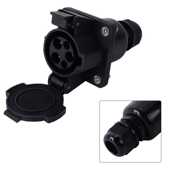 For J1772 Electric Vehicle Charging Inlet Socket Type 1 Connector 32 Amp Weatherproof ABS with 5 Pins Hardwired for Level 1 or Level 2 AC Charging for EV Charger