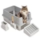 thumbnail image 1 of Arenero para gato de acero inoxidable grande con lado alto cuchara y tapete atrapa arena diseño desmontable 23.6 15.8 11.8 in, 1 of 8