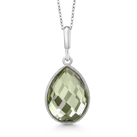 Gem Stone King 6.50 Ct Green Prasiolite 16x12mm Pear Shape 925 Silver Pendant 18 inches Chain