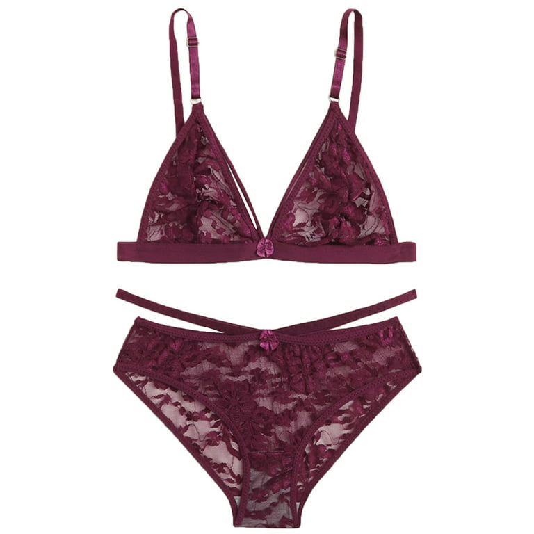 Matching Bra And Panty Sets,Women's Satin Heart Print Triangle Bra and Panty  2 Piece Lingerie Set(S,) 