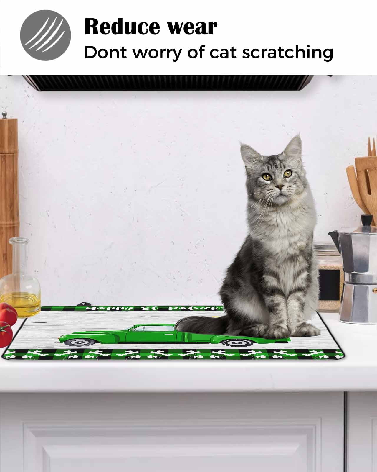 Large Induction Cooktop Protector Mat St. Patrick's Day Stove Top Covers for Electric Stove, Spring Lucky Grass Truck Gray Wood Plaid Decorative Stove Burner Cover Mats, Glass Top Stove Cover