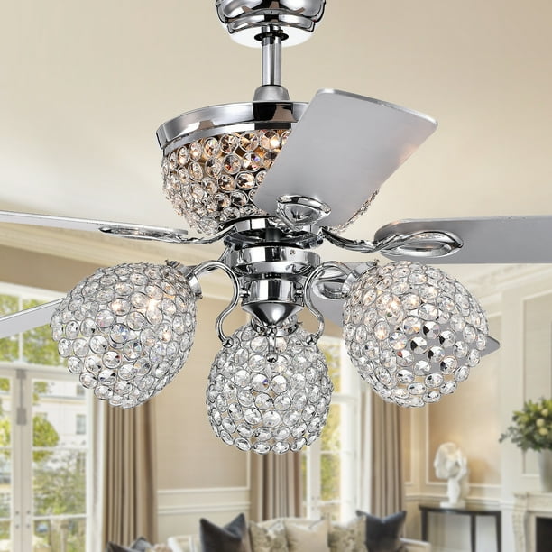 Jasper Silver 52 Inch 5 Blade Lighted Ceiling Fan With Multiple Crystal Lamps Remote Controlled Com Jasper Silver 52 Inch 5 Blade Lighted, Ceiling Fan With Multiple Lights