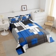 thumbnail image 4 of Erosebridal Teen Blue Square Bedding Set Twin Black Grey Geometric Square Down Comforter Black Geometry Striped Comforter Set Modern Abstract Quilt Duvet Insert Simple 1 Pillow Case, 4 of 7