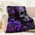 thumbnail image 4 of Luxurious Purple Rose & Skull Throw Blanket Gothic Style Soft Ideal for Travel Camping Office Home Decor Perfect Birthday Gift for All Ages Travel Blanket Unique Gift Item Artistic Design, 4 of 6