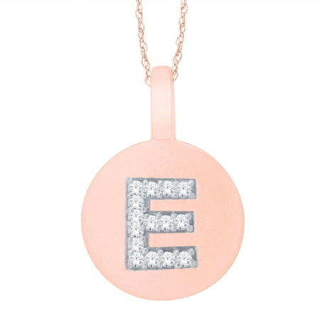 Diamond Accent 14kt Rose Gold Initial E Alphabet Letter Pendant, 18 Chain