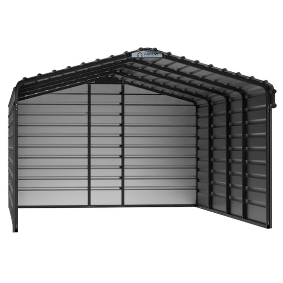 Arrow 12 x 20 x 7 ft Charcoal Steel Carport With 3 Wall Kit