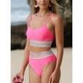 thumbnail image 5 of CUPSHE Women's Pink Geo-Stitch Scoop Bralette & High Waist Bikini Set, 5 of 9