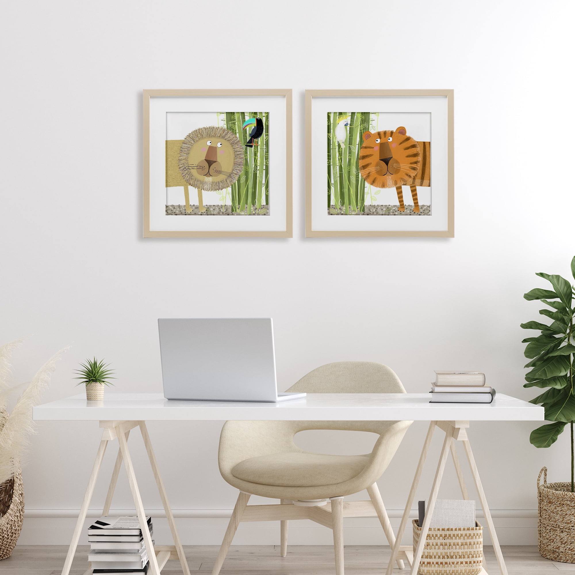 Stupell Industries Bamboo Trees & Animals 2 Piece Birch Framed Print Under Glass Set, design by Carla Daly