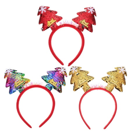 

DiMaddie 3 Pack Glitter Christmas Tree Headbands - Xmas Holiday Antenna Headwear