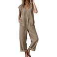 thumbnail image 2 of Sokhug Womens Button Down Capri Jumpsuit Sleeveless Collared V Neck Wide Leg Cropped Jumpsuit with Pockets Casual Summer, 2 of 8