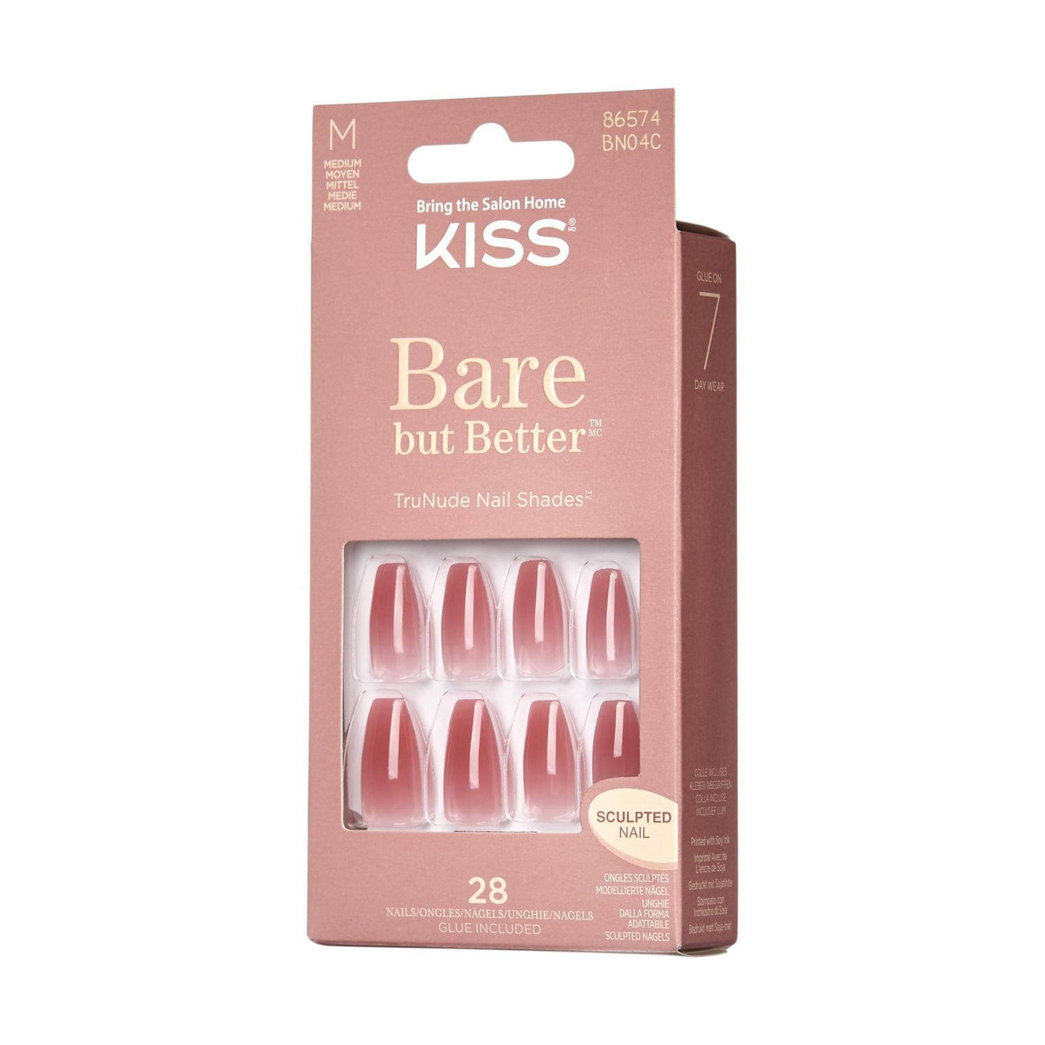 Kiss Bare mais de meilleurs ongles - faux ongle, 28 comptes, court