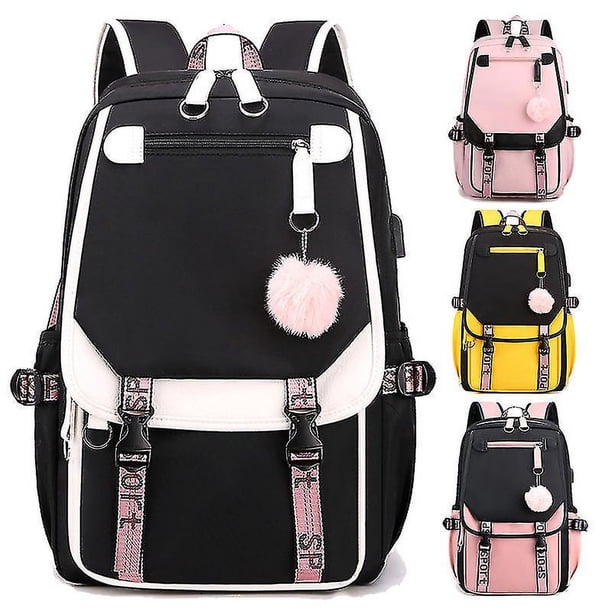 Mochila para niñas YONGSHENG Mochila con carga USB Mochilas lindas para niñas adolescentes Negro