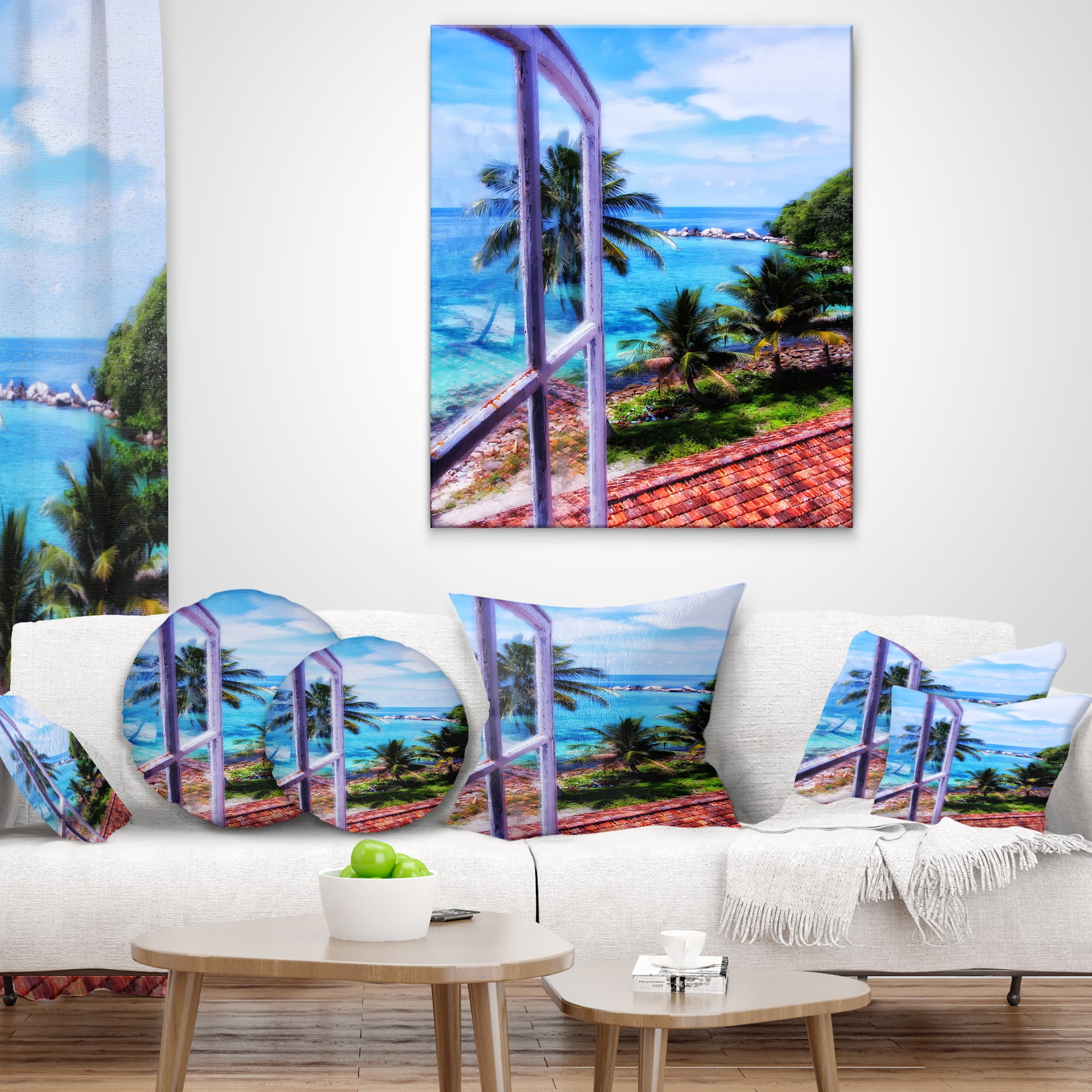 Designart Light House Window View - Landscape Photo Throw Pillow - 12x20