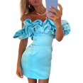 thumbnail image 2 of VISgogo, vestido de tubo de verano para mujer, minivestido ajustado con hombros descubiertos y volantes de Color sólido para mujer VISgogo  moda, 2 of 3