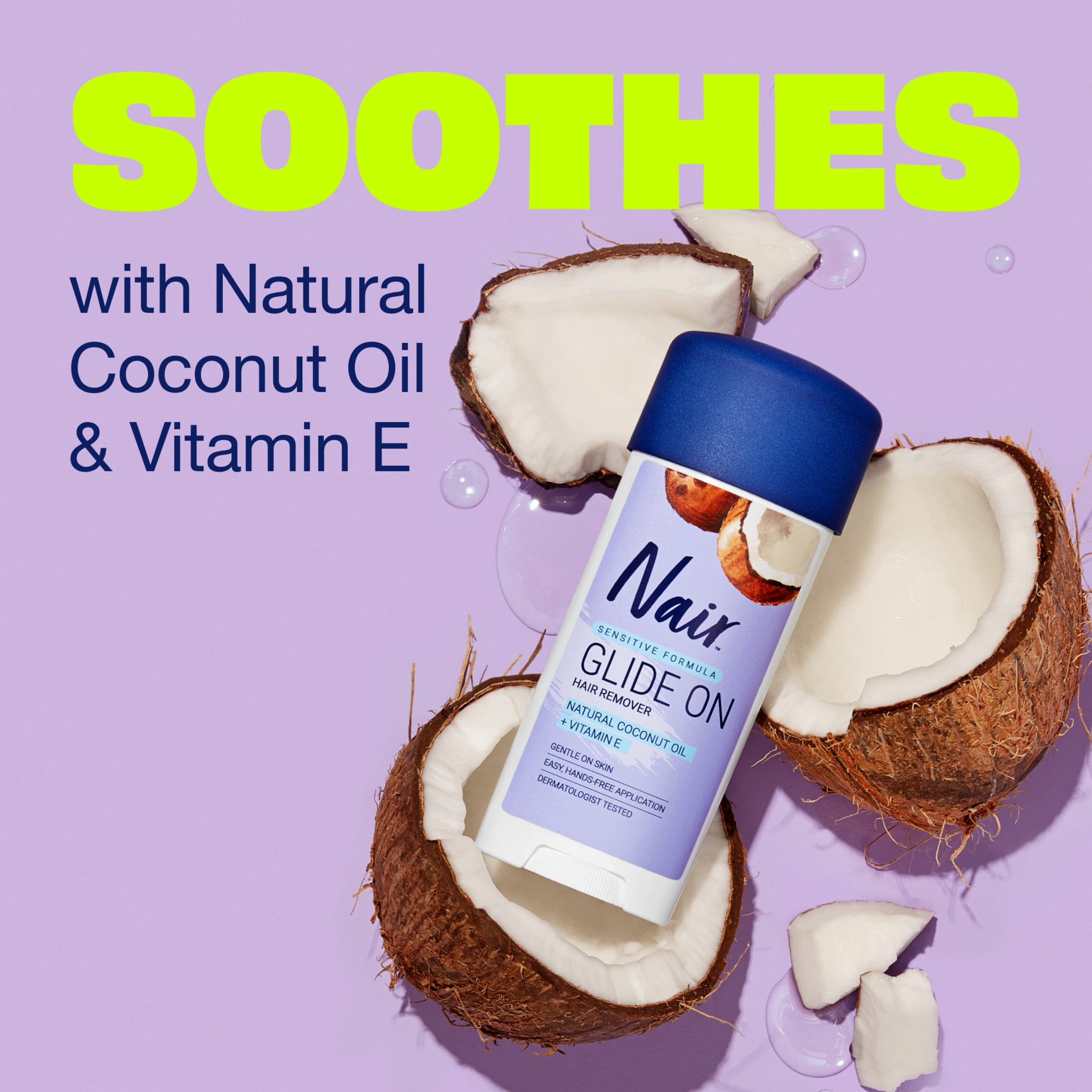 Nair Sensitive Formula Glide On, Hair Removal Cream with Coconut Oil, 3.3 oz