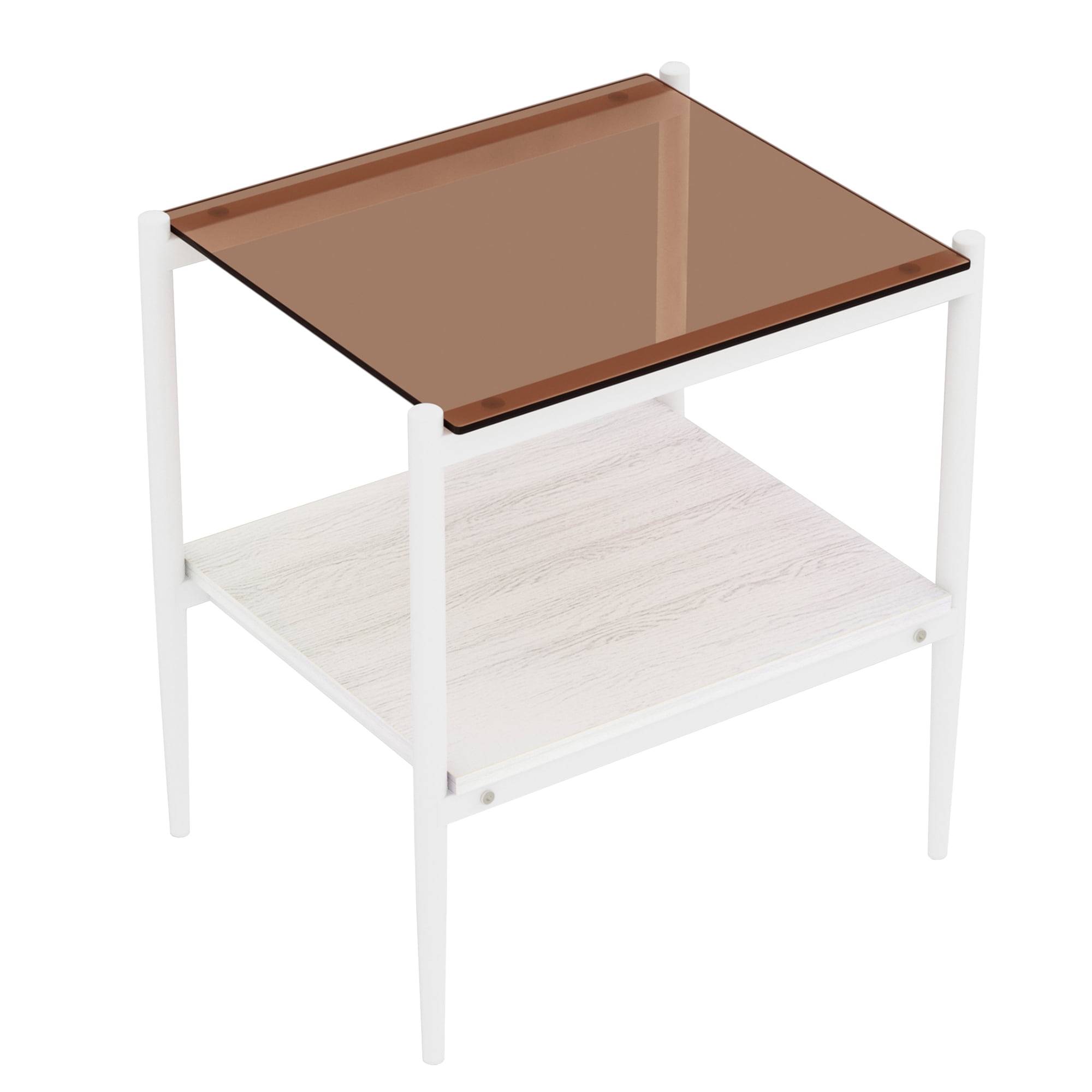 MAYEERTY Set of 2 Rectangle End Tables with Brown Tempered Glass & MDF Layer