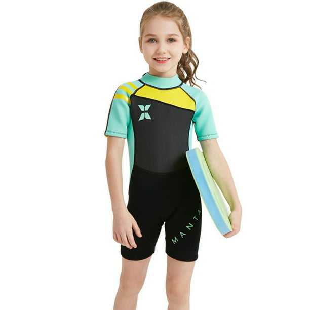 Fymall - Kids 2mm Thermal Swimsuit Teen One Piece Short Sleeve Wetsuit ...