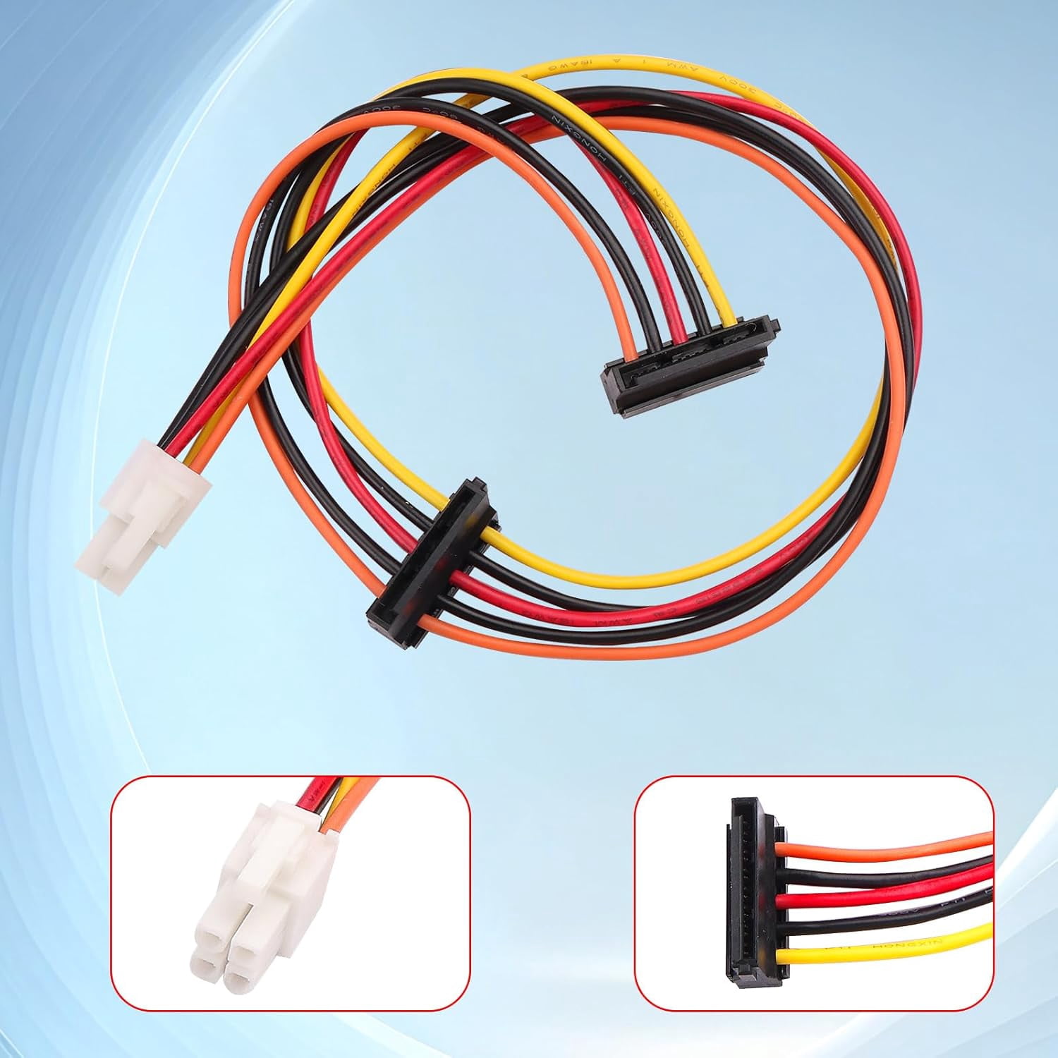 HRTGFD-HP Z600 Workstation–4Pin White Square Plug to Dual Black SATA 15Pin Connectors,18AWG Heavy-Duty Copper Wire,25cm+15cm Length,Compatible with SATA HDD/SSD/Optical Drives