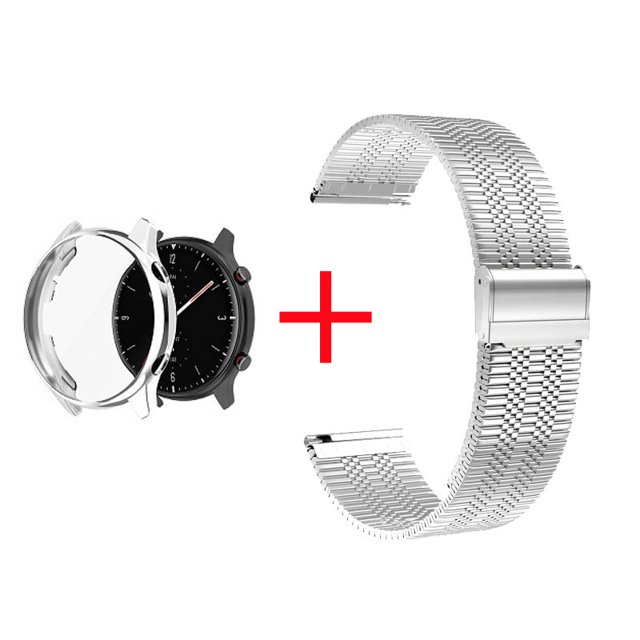 Case+Strap For Amazfit GTR 2 2e Stainsteel Steel Strap Screen Protector Case For Amazfit GTR 3 3 Pro Cover Replacement Correa Silver- Silver Amazfit GTR 3
