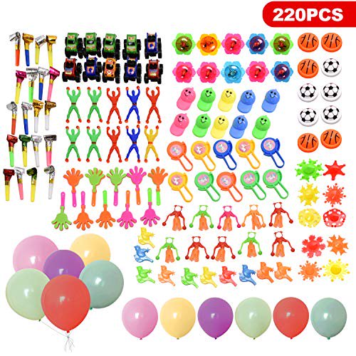 WonderPlay - Juego de juguetes para fiestas infantiles, 220 unidades, surtido de juguetes a granel, caja de premios para obsequios para niños, caja de tesoros, recompensas de carnaval para el aula, es WonderPlay 714453532727