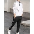 thumbnail image 3 of Vxuxlje Boys Workout Running Athletic Tracksuit Zipper Pullover Sweatshirt with Sweatpants 2 Pcs Set White 140, 3 of 5