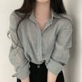 thumbnail image 5 of Mdesiwst Lapel Long Sleeves Buttons Placket Women Shirt Spring Solid Color Pleated Shirt Top, 5 of 6