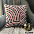 thumbnail image 2 of Red Shams, Sequins and Beaded Sparkly Glitter Pillow Shams, 24x24 inch (60x60 cm) Pillow Shams, Square Silk Pillow Sham, Pillow Shams, Modern, Abstract - Red N Black Streaks, 2 of 10