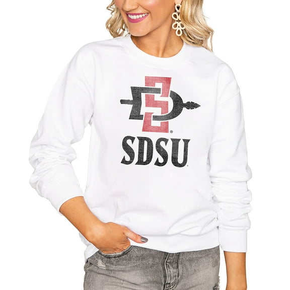 Women's Gameday Couture White San Diego State Aztecs Oversized Vintage Days Perfect Crew Sweatshirt