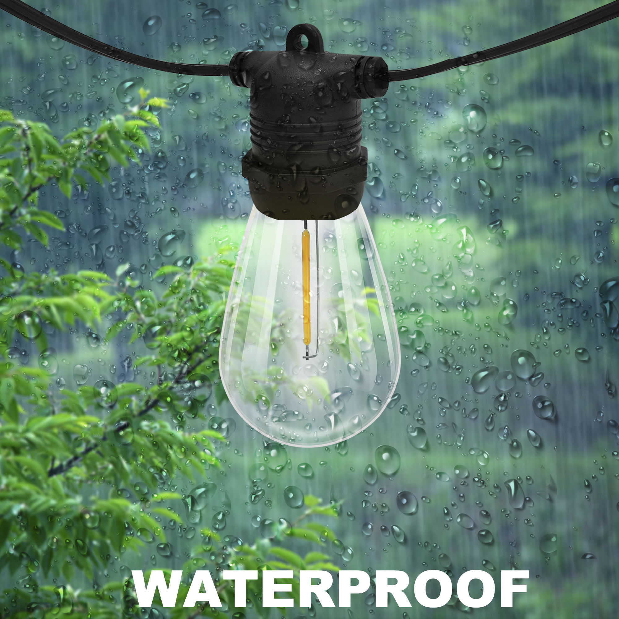62FT LED Outdoor String Light, Warm White to White Color Changing, Waterproof Low Voltage for Patio Garden Gazebo Bistro Café Backyard