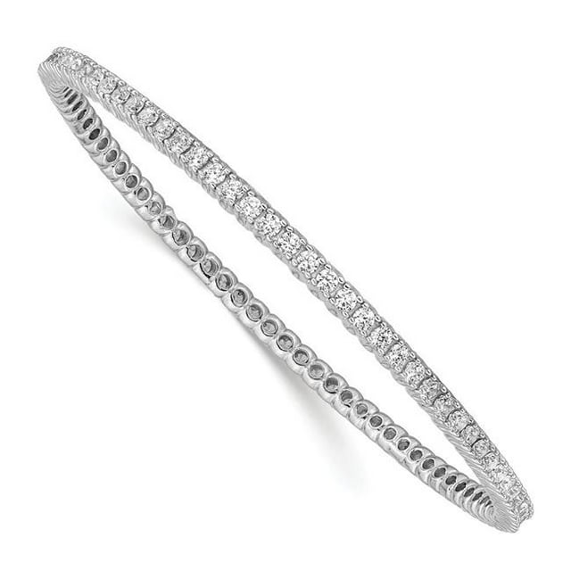 Sterling Silver Rhodium-plated 83 Stone CZ Bangle (Weight: 11.77 Grams, Length: Inches)
