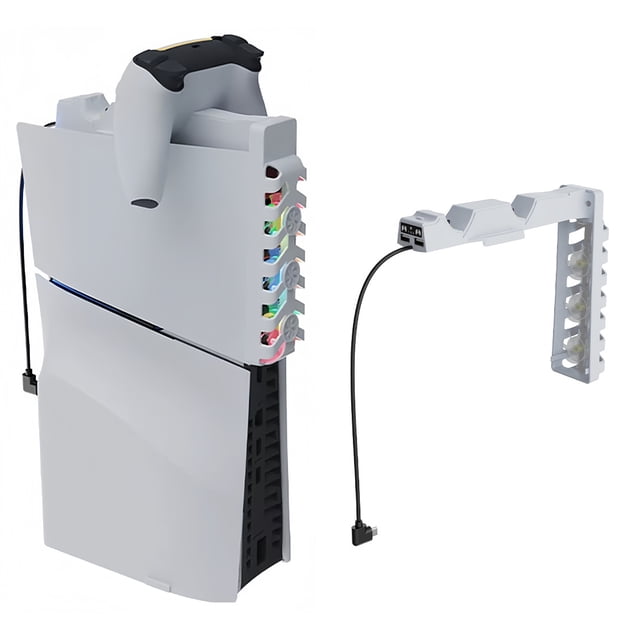 Ventilateur de Refroidissement pour Console PS5 Slim à Disque et Numérique avec Station de Recharge pour Manettes de Jeu Radiateur RVB