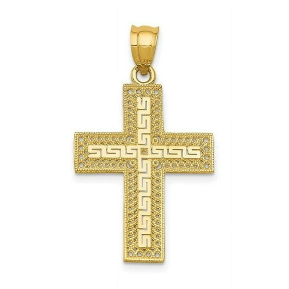 14k Yellow Gold Solid Textured Greek Filigree Religious Faith Cross Pendant Necklace 23x18mm Pendant for Women
