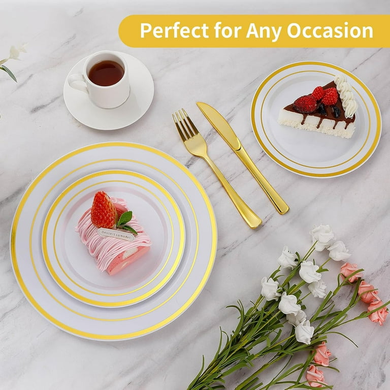 120-Pack Pink Plastic Party Plates - Heavy Duty Disposable Dinner & Dessert Plates With Gold Rim