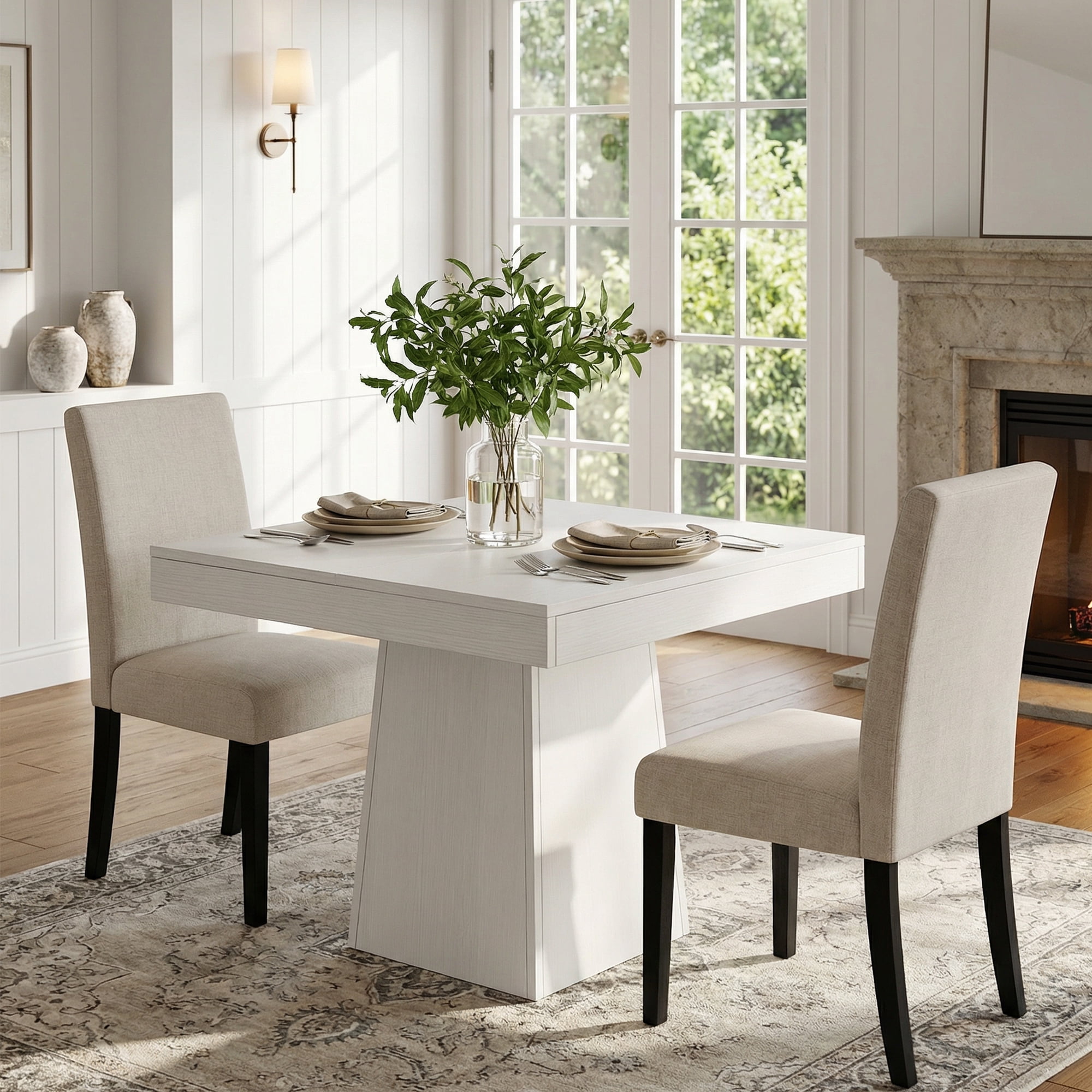 MAYEERTY 31.5 Inch Square Dining Table, Small Farmhouse Industrial Kitchen Dinner Table with Thick Tabletop and Pedestal Base for 4 People